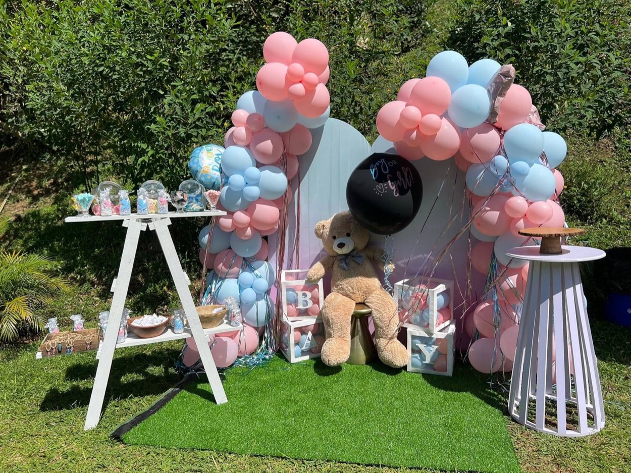 Decoración de gender reveal rosa y azul