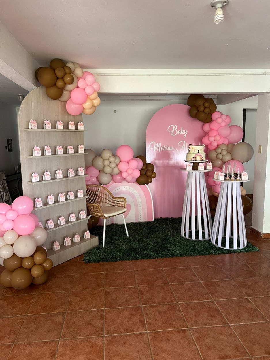 Baby shower rosa estilo boho